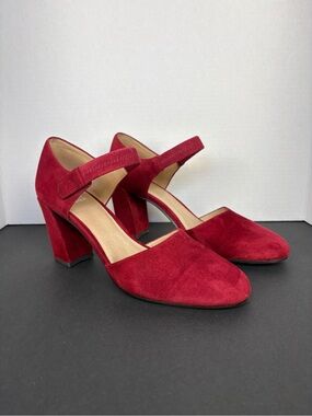 Mary Jane Block Heel Pumps in Burgundy red Suede 3 inch heel Size 8